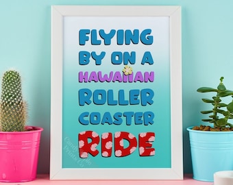 Lilo and Stitch Print - Hawaiian Rollercoaster Ride Poster - Disney Wall Art, Disney Gift