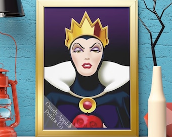 Evil Queen Print - Snow White Print, Disney Poster, Disney Villain, Poison Apple, Halloween Party, Vintage Disney, Disney Portrait Wall Art