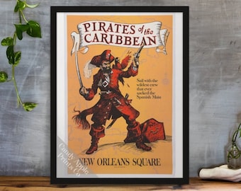 Pirates of the Caribbean Print - Vintage Disneyland Ride Poster, Disney Wall Art