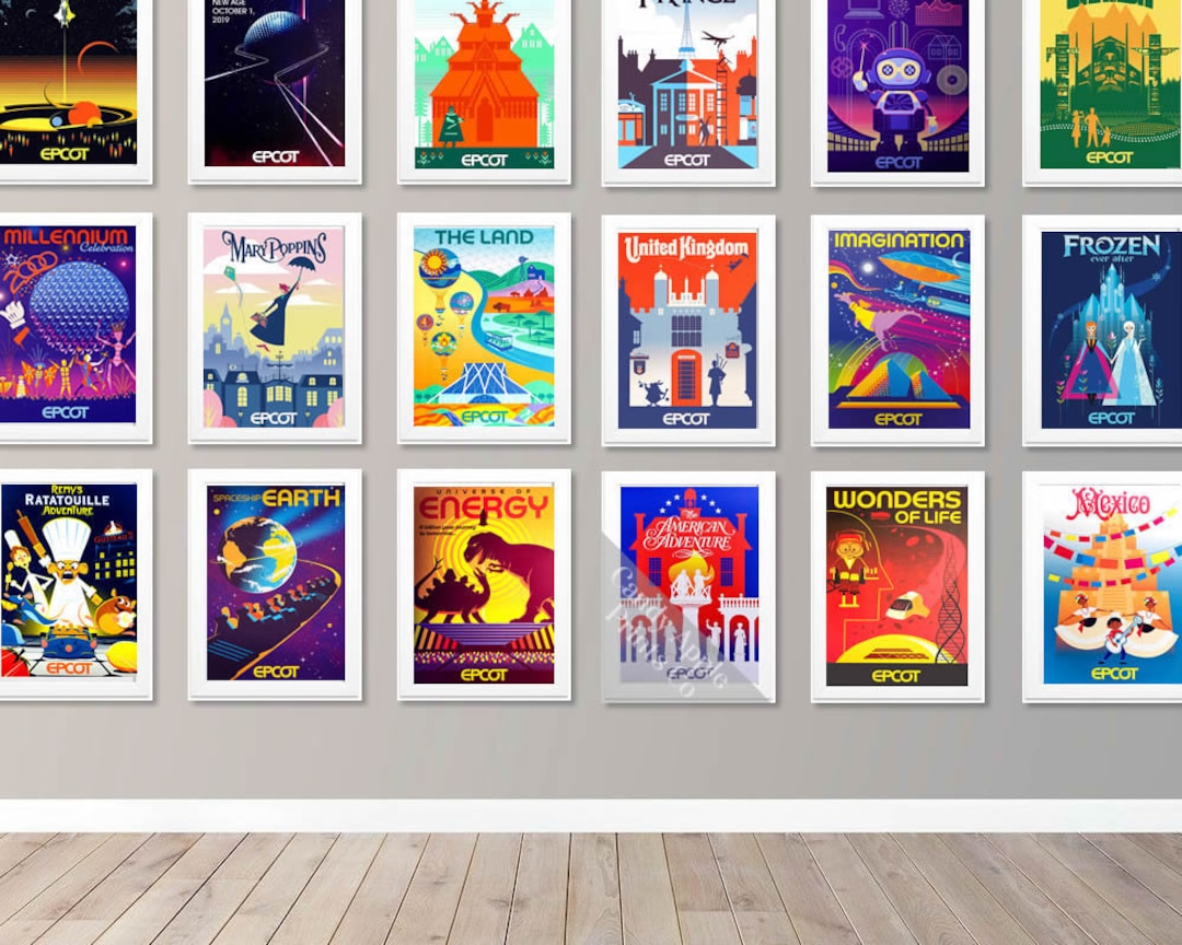 Epcot Centre Pattern Epcot Centre Experience - Full Set of 40 Prints, Disney Poster ...