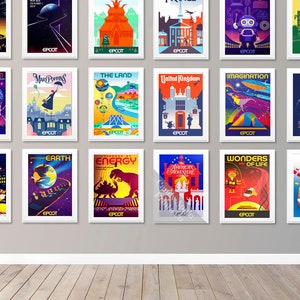 Epcot Centre Experience - Full Set of 40 Prints, Disney Poster, Disneyworld Wall Art