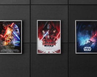 Star Wars Sequel Trilogy Movie Posters - Star Wars Prints, Movie Posters, Movie Prints, Kylo Ren, Rey, Star Wars Wall Art, Disney Christmas