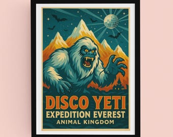 Disco Yeti Print - Retro Animal Kingdom Wall Art, Expedition Everest Ride Poster
