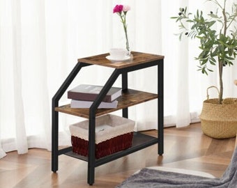 Side Table 3-Tier Narrow Nightstand with Open Storage Shelves Sofa End Table, Light Table, Bedside Table, Stable and Sturdy Wood Look Accent