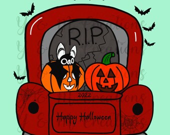 Glücklicher Halloween-Truck png, jpeg, Kürbis, Fledermaus