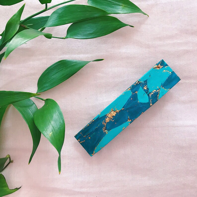 hair piece gold leaf hair barrette bold accessories festive hair accessory Handmade polymer clay hair barrette marble clay hair clip