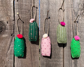 Hand Embroidered or Beaded Barrel Cactus Ornament/Barrel Cactus/Felt Ornament/Cactus Ornament/Christmas Ornament/Hostess Gift/Thank you Gift