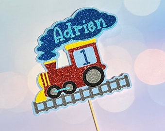 Train birthday cake topper glitter cake topper Any number and name