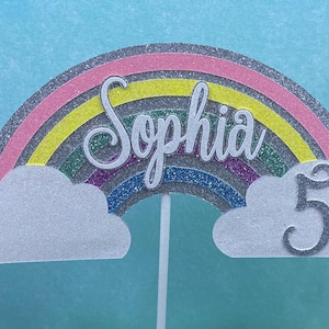 Rainbow Birthday cake topper - glitter cardstock- Any name