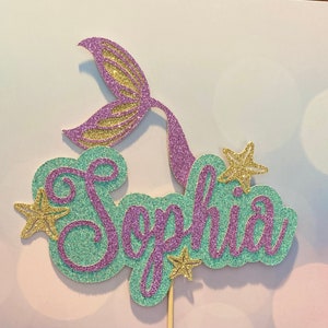 Customized Mermaid Glitter Birthday cake topper glitter