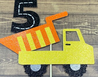Dump truck Birthday cake topper -cardstock- Any number- Construction party cake topper