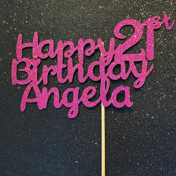 Customizable Personalized  Happy Birthday cake topper  glitter cardstock- any year any name