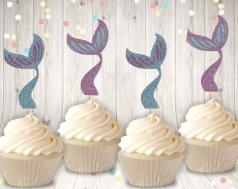 Mermaid Tail Glitter Birthday cupcake toppers- more color choices