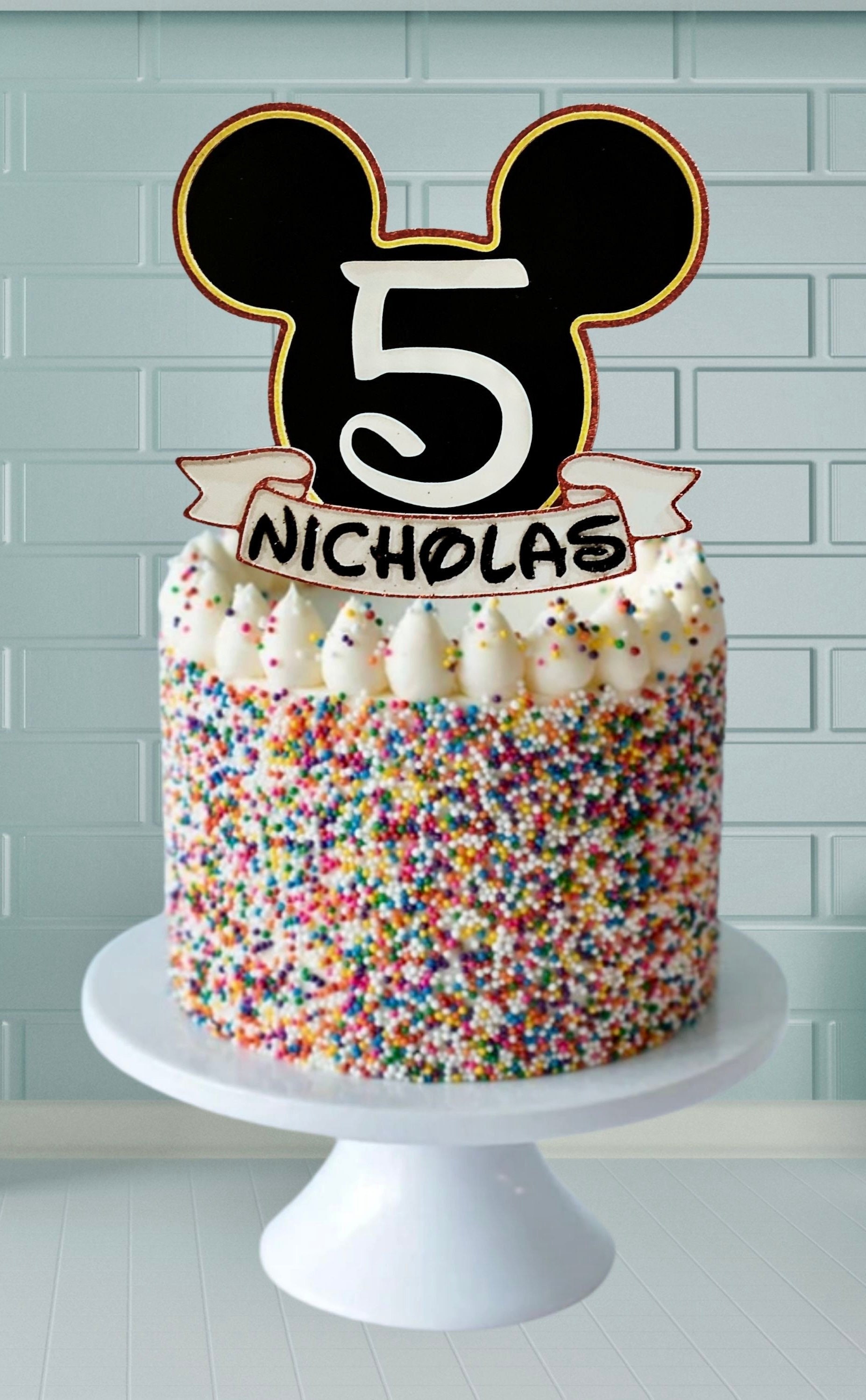 Mickey birthday cake topper  Any Number  Glitter Birthday cake topper