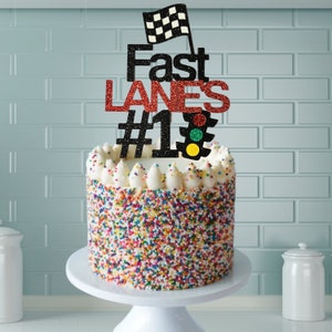 Personalized First Birthday cake topper- Fast One- Racing -1st Birthday-speed