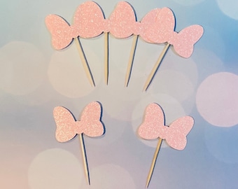 Minnie inspired Bow glitter cupcake toppers