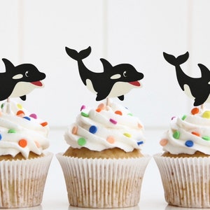 Orca cupcake toppers-  under the sea cupcake toppers whale cupcake toppers