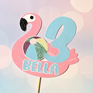 Personalized Pool Party Birthday cake topper Flamingo cake topper