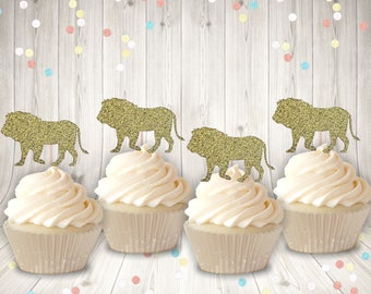 Lion Glitter cupcake toppers- more color choices- lion cupcake toppers