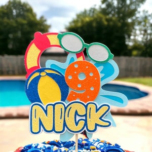 Personalized Pool Party Birthday cake topper beach party  cake topper