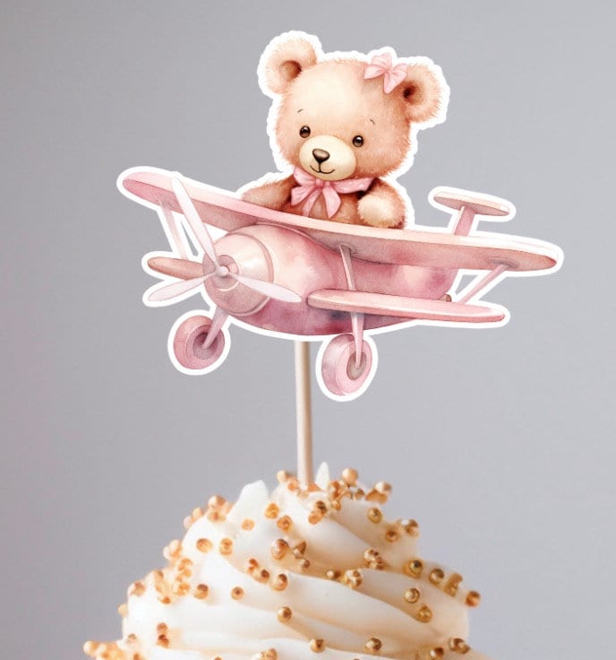 Pink Teddy Bear Watercolor Cupcake Toppers Baby Shower Cupcake Toppers ...