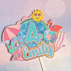 Personalized Pool Party Birthday cake topper beach cake topper