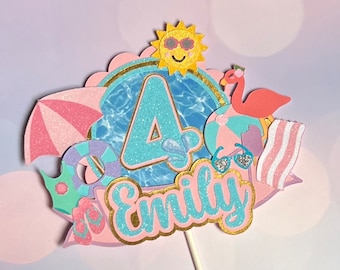 Personalized Pool Party Birthday cake topper beach cake topper