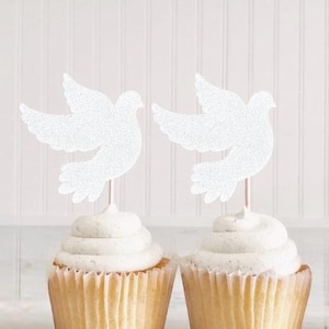 Dove cupcake toppers glitter cupcake toppers More color choices Bird Cupcake toppers white dove cupcake toppers