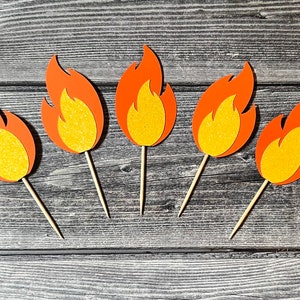 Flame cupcake toppers firefighter birthday theme cupcake toppers