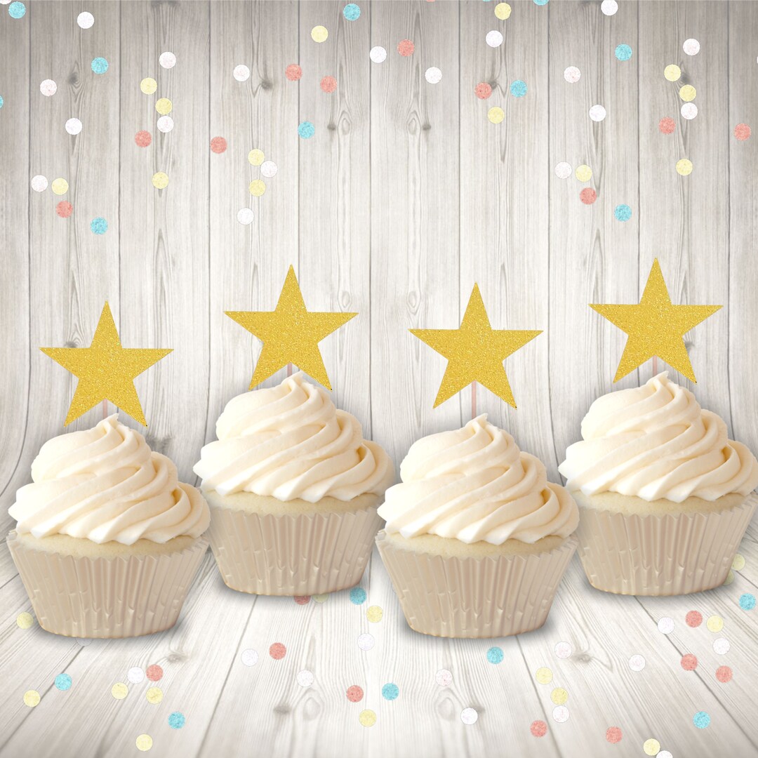Star Cupcake Toppers Glitter Cardstock Cupcake Toppers Etsy