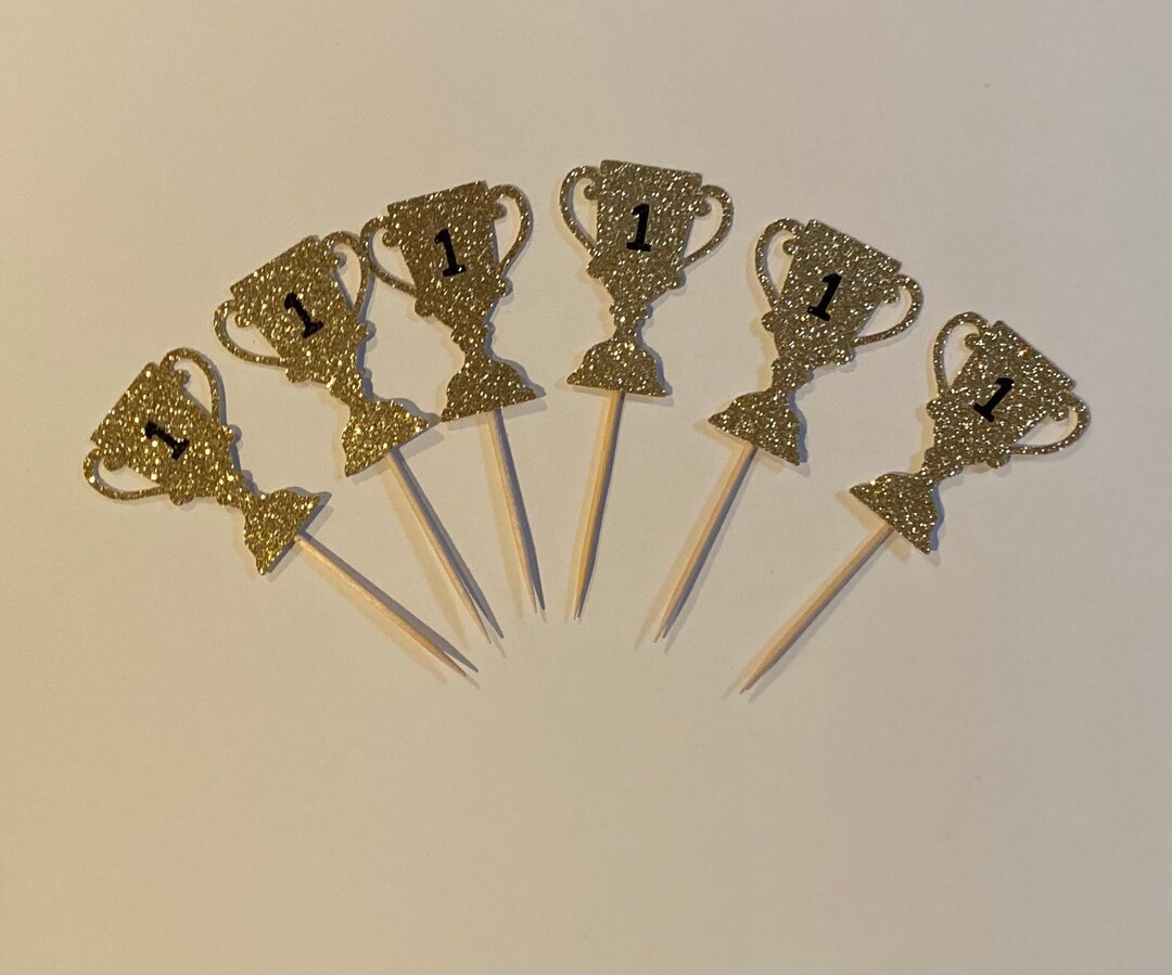 Trophy Cupcake Toppers Racing Birthday Glitter Cardstock Etsy