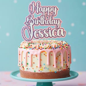 Personalized Happy Birthday Cake topper- more color options