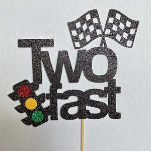 Second Birthday cake topper Two Fast- Racing-2nd Birthday-speed- glitter cake topper- More color choices