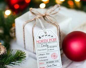 Printed Personalized  North Pole Delivery gift Tags. Christmas gift tags. From Santa gift tags.  North Pole Mail Gift tag