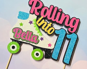 Roller skating birthday cake topper glitter Any number & name roller skating party roller skate cake topper retro cake topper MORE COLORS