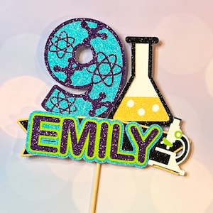 Personalized science party cake topper scientist birthday cake topper chemistry cake topper