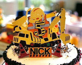 Construction theme Birthday cake topper -cardstock- Any number- Construction party cake topper