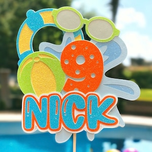 Personalized Pool Party Birthday cake topper beach party  cake topper