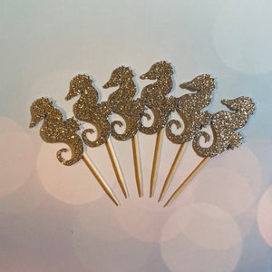 seahorse Glitter cupcake toppers- more color choices mermaid birthday seashell birthday under the sea cupcake toppers