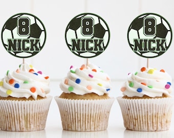 Persoanlized soccer cupcake toppers name and number Soccer cupcake toppers Football cupcake toppers