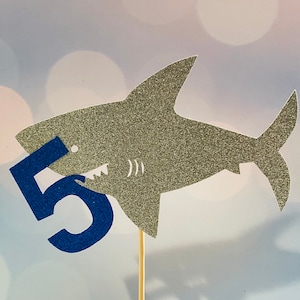 Shark Birthday cake topper - glitter cardstock- Any number and more colors