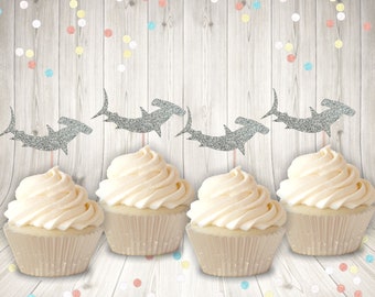 Hammerhead Shark Glitter cupcake toppers-  under the sea cupcake toppers- more color choices
