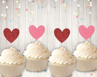 Heart Cupcake toppers Glitter cardstock cupcake toppers