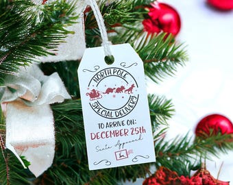 Printed  North Pole Delivery gift Tags. Christmas gift tags. From Santa gift tags.  North Pole Mail Gift tag