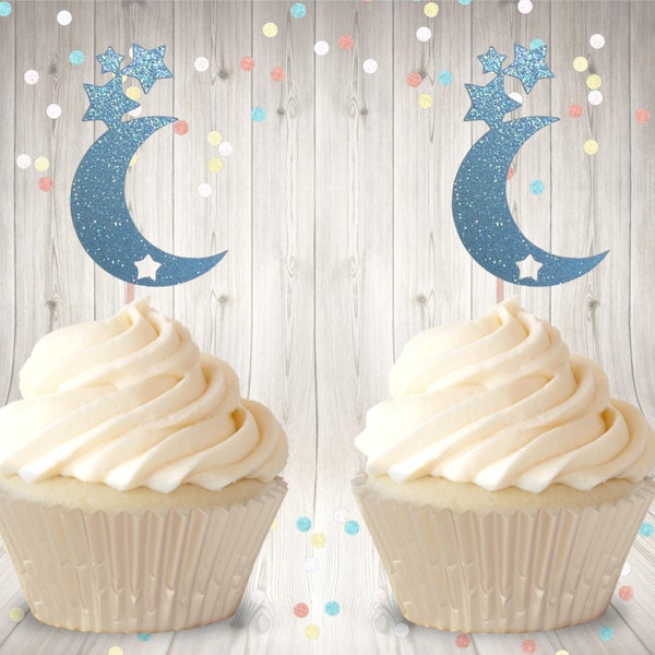 Twinkle twinkle little star cupcake toppers moon and stars glitter cupcake toppers More color choices