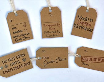 Printed  North Pole Delivery gift Tags. set of 6 Christmas gift tags. From Santa gift tags.  North Pole Mail Gift tag