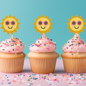Sun cupcake toppers Pool party cupcake toppers  beach party cupcake toppers summer party cupcake toppers