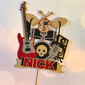Personalized Rock n roll cake topper, drummer cake topper, music cake topper. Rock n roll birthday cake topper