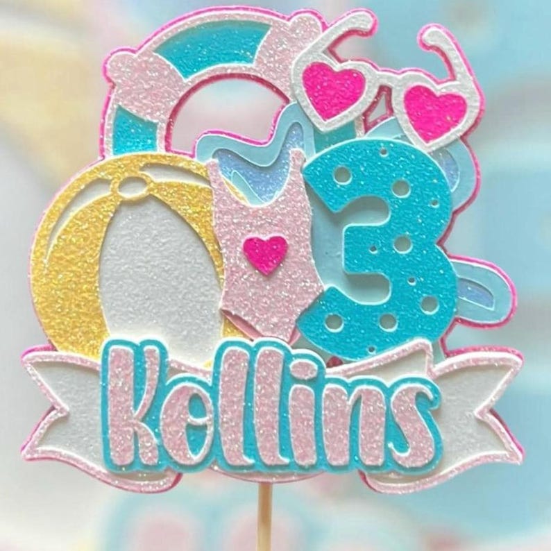 Personalized Pool Party Birthday Cake Topper Beach Party Cake Topper ...