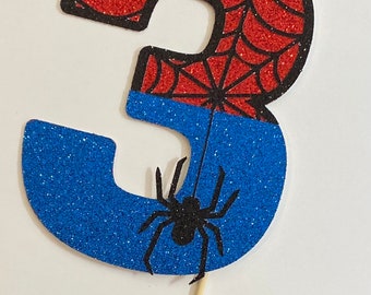 Personalized Spider Birthday cake topper. Glitter cardstock Any Number  cake topper